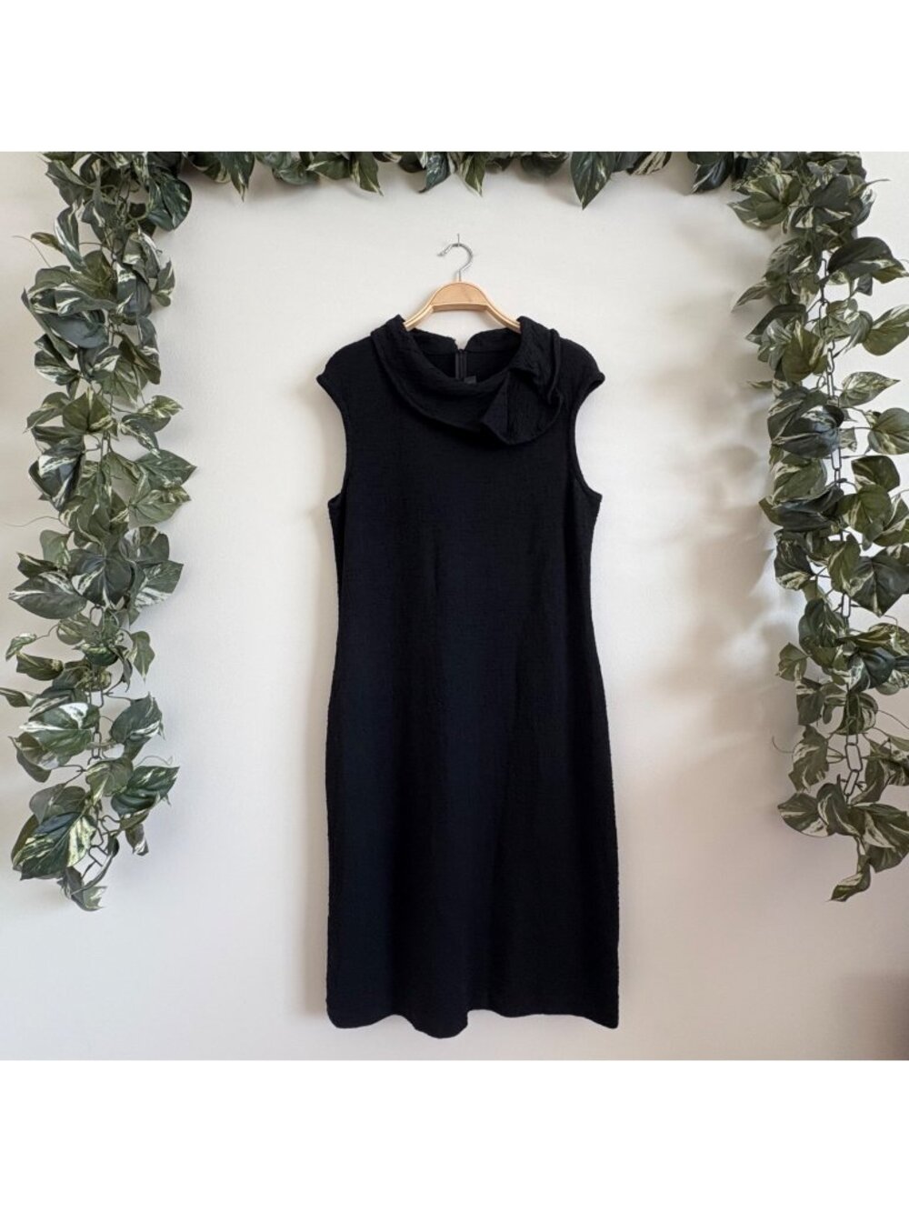 St John Lynn Sleeveless Midi Dress In Santa Roma Knit Black Women’s Size 14